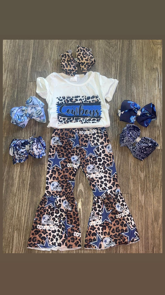 Girls' White Cowboy Leopard Team Outfit - Soft Milk Silk Shirt