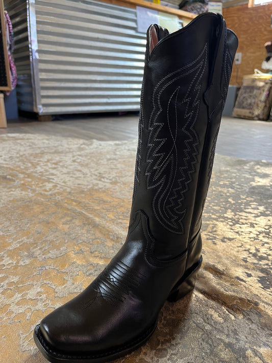 Tanner Mark Dallas Gold Square Toe Black Cowhide Leather Boots